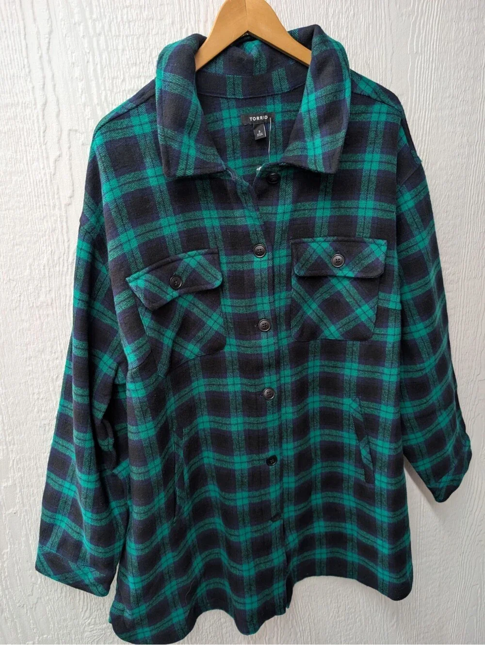NWT Torrid Brushed Twill Plaid 100% Cotton Shacket Pockets Green Size 3X 22-24